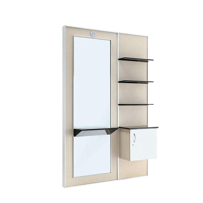 Wood Mirrored Styling Station Salon Storage Counter