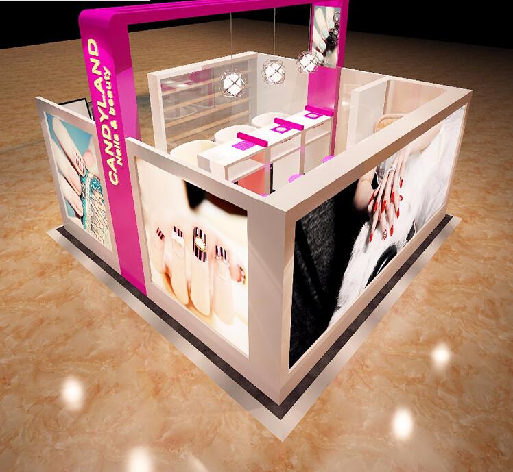 Customized Design Mall Salon Nail Art Bar Kiosk Make Up station display table