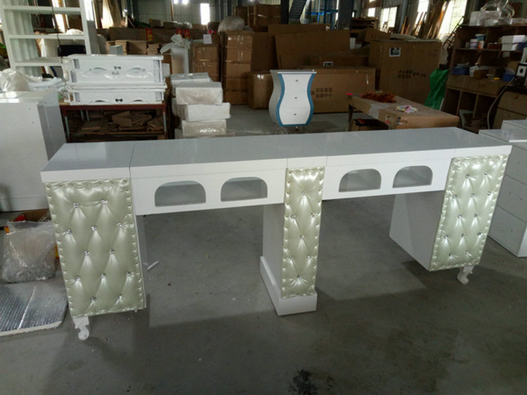 Double seats long beauty nail bar salon table nail desk salon polish furniture manicure reception station