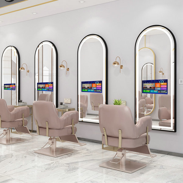 Barber Shop TV Glass Beauty Mirror Hairdressing Vanity Desk Styling Station Salon Makeup Lighted Standing Walled Mirror